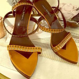 Authentic Mario Bologna leather wrap around heels